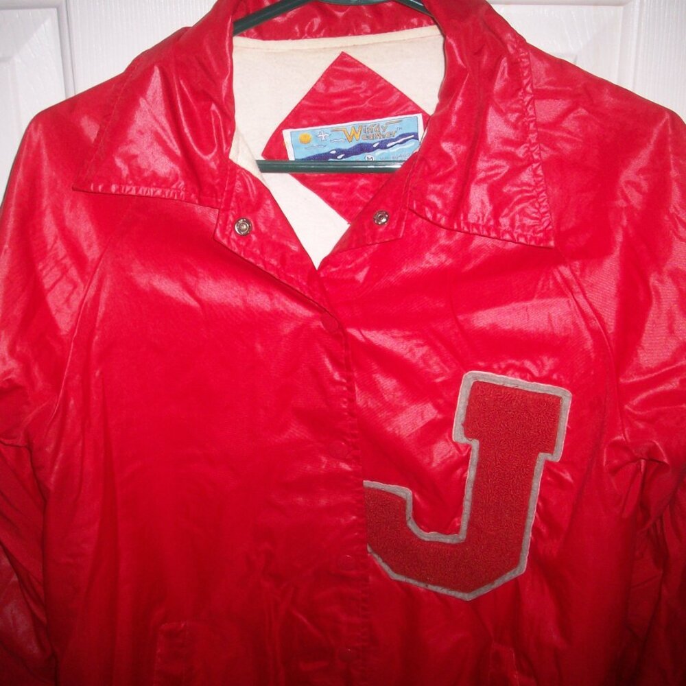 Vintage Letterman Jacket Unisex Mens M Nylon Cotton Lined Red  Windy Weather VTG